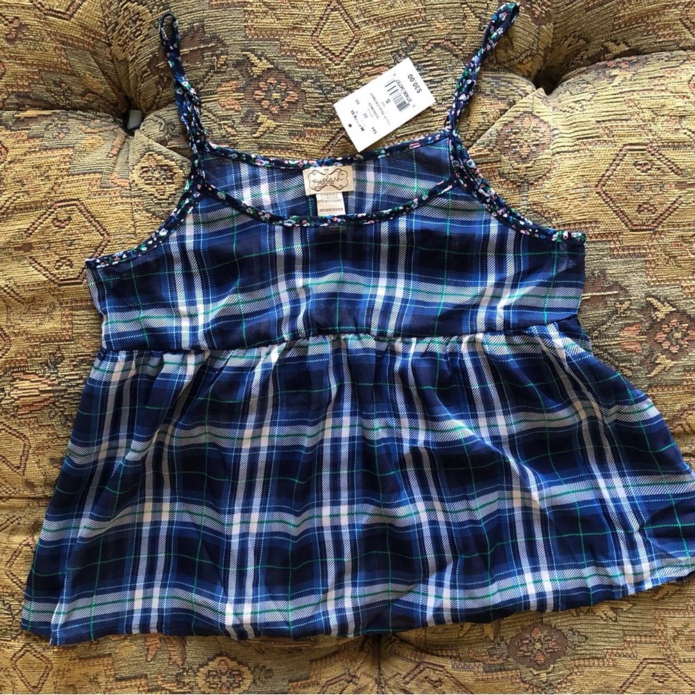Blue Plaid Babydoll Tank Top Eyelash Couture Size Small NWT
